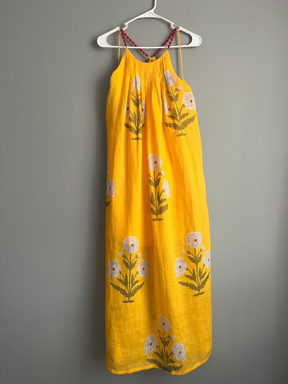 J.Crew NWT Beaded Strap Maxi Dress XXS Marigold Block Print Ramie Pockets Boho